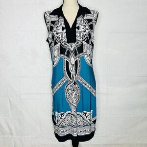 Saint Tropez West Sleeveless Collared Jersey Shift Dress Size 8 V-Neck Stretch